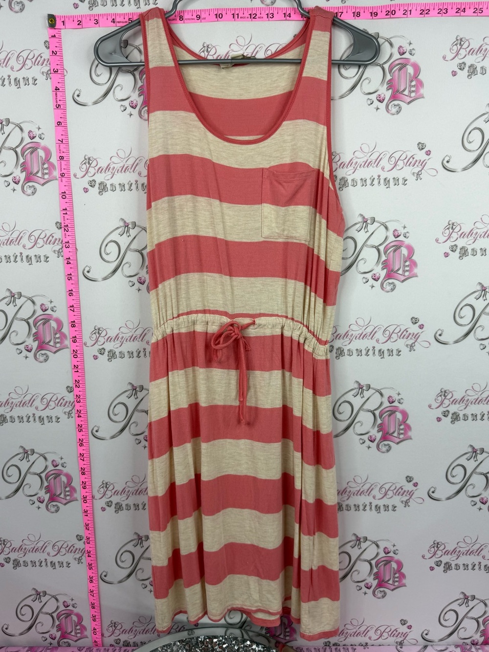 Olive & Oak Coral and Cream Striped Scoop Neck Dress